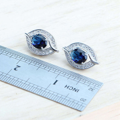 Bridal Jewelry Sets Silver 925 Wedding Jewelry Blue Zirconia For Women Rings Pendant Necklace Earrings Stones Bracelets Set