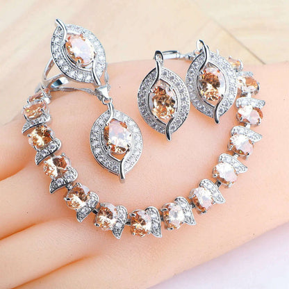 Bridal Jewelry Sets Silver 925 Wedding Jewelry Blue Zirconia For Women Rings Pendant Necklace Earrings Stones Bracelets Set