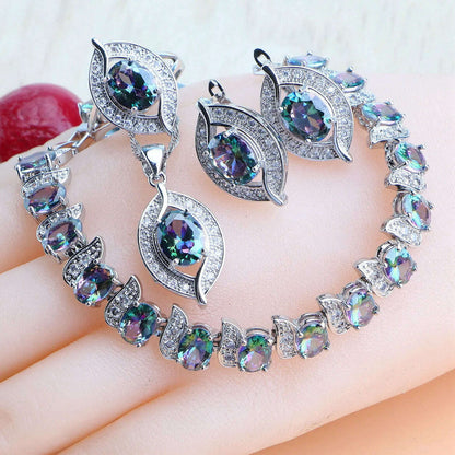 Bridal Jewelry Sets Silver 925 Wedding Jewelry Blue Zirconia For Women Rings Pendant Necklace Earrings Stones Bracelets Set