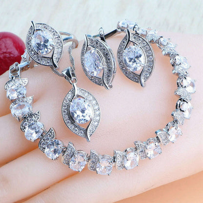 Bridal Jewelry Sets Silver 925 Wedding Jewelry Blue Zirconia For Women Rings Pendant Necklace Earrings Stones Bracelets Set
