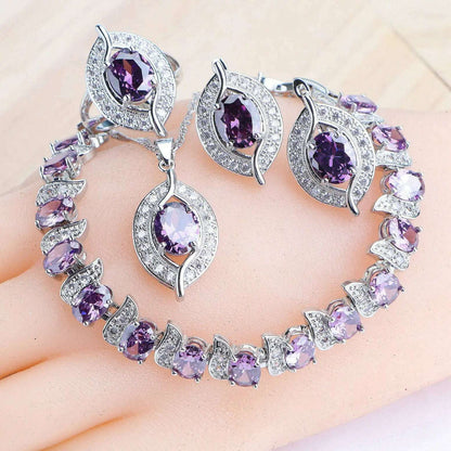 Bridal Jewelry Sets Silver 925 Wedding Jewelry Blue Zirconia For Women Rings Pendant Necklace Earrings Stones Bracelets Set