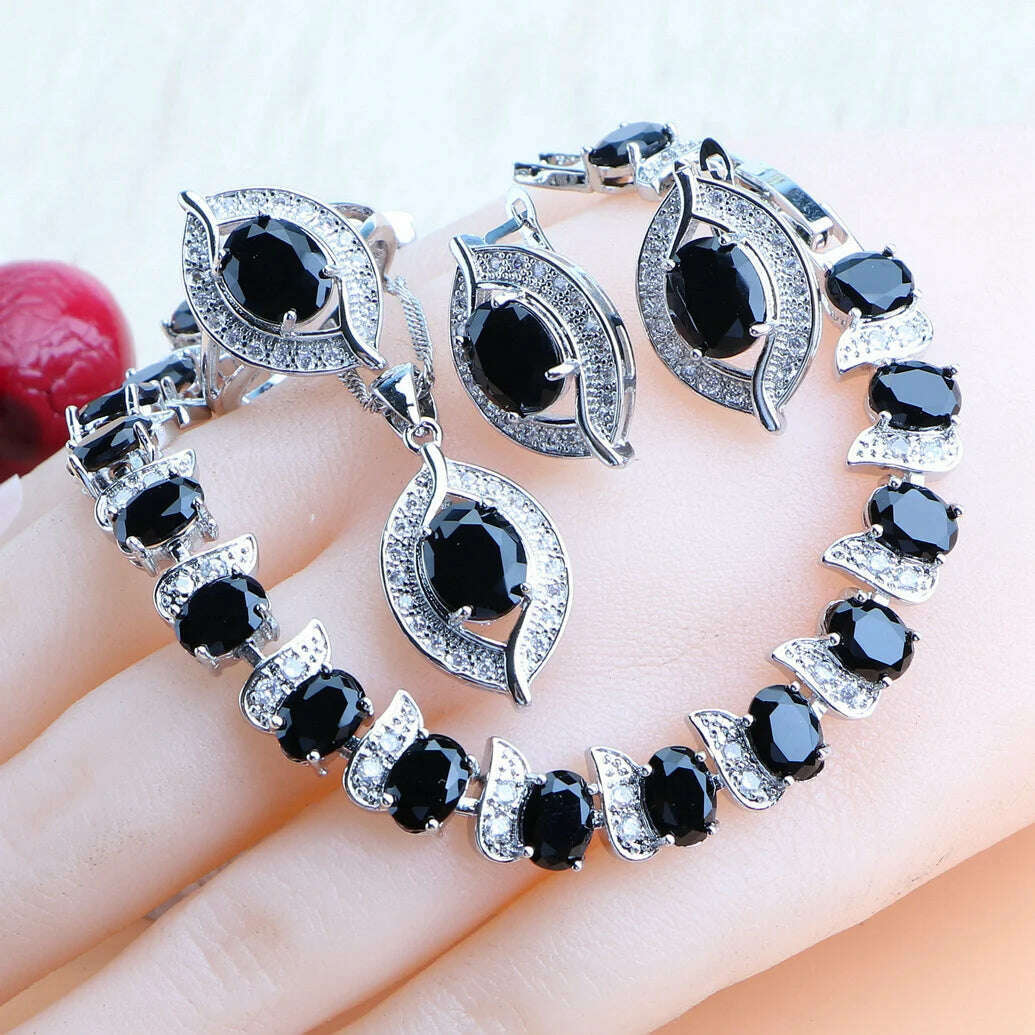 Bridal Jewelry Sets Silver 925 Wedding Jewelry Blue Zirconia For Women Rings Pendant Necklace Earrings Stones Bracelets Set