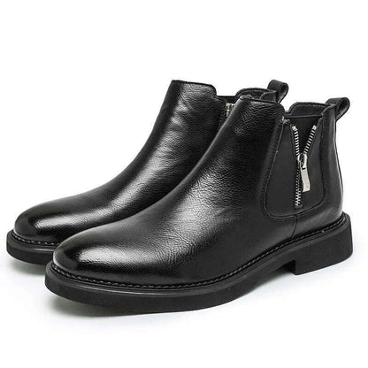 British Style Men's Chelsea Boots New Fashion Male Chelsea Boots Genuine Leather Elastic Strap Ankle Boots Business Dress Shoes