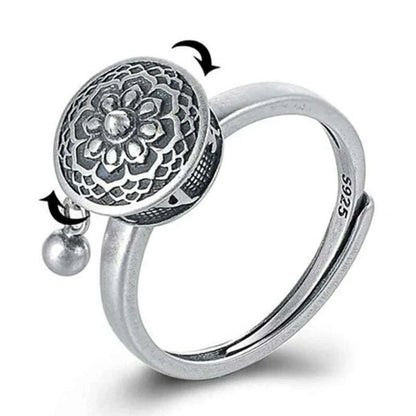 Buddhist Tibetan Prayer Wheel Ring Good Luck 7 Chakras Ring Lotus Floral Ring Open Adjustable Rotating Rings For Gifts Unisex