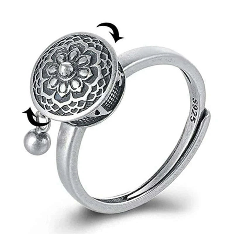 Buddhist Tibetan Prayer Wheel Ring Good Luck 7 Chakras Ring Lotus Floral Ring Open Adjustable Rotating Rings For Gifts Unisex