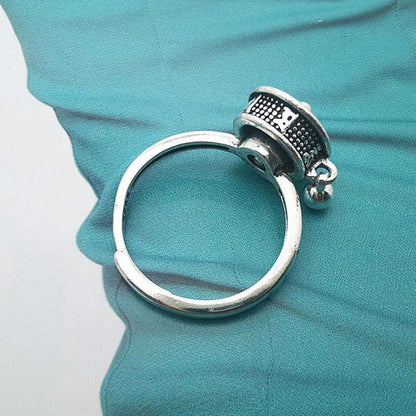 Buddhist Tibetan Prayer Wheel Ring Good Luck 7 Chakras Ring Lotus Floral Ring Open Adjustable Rotating Rings For Gifts Unisex