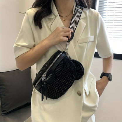 Rhinestone Waist Bag With Coin Purse, Fashion Crossbody Bag, Women's Glitter Chest Bag for Carnaval Music Festival