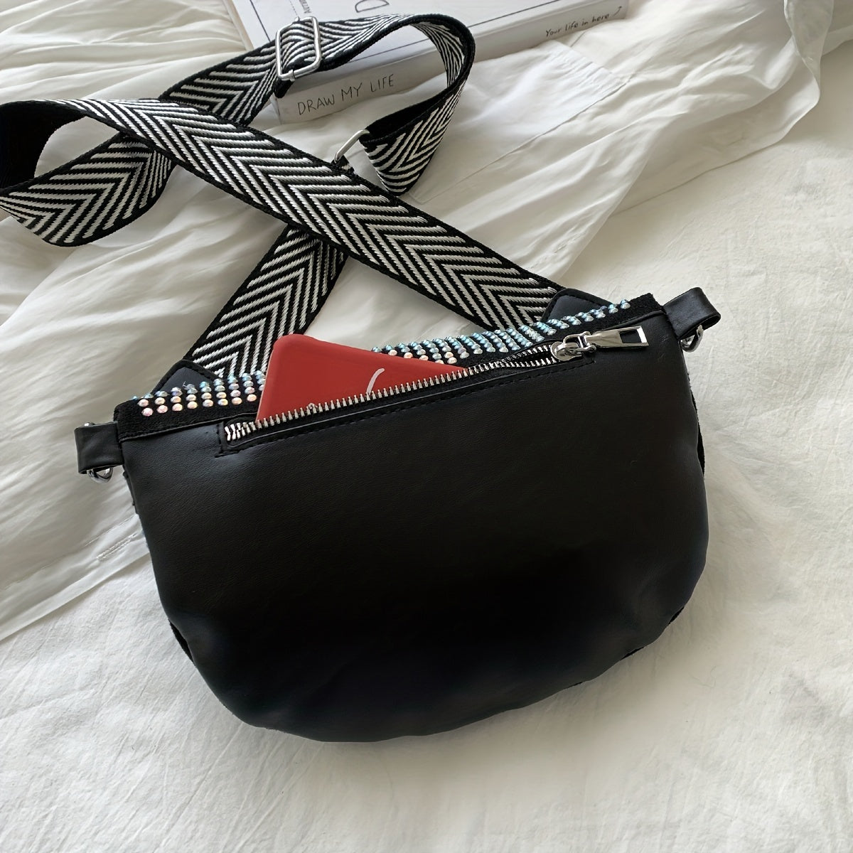 Rhinestone Waist Bag With Coin Purse, Fashion Crossbody Bag, Women's Glitter Chest Bag for Carnaval Music Festival