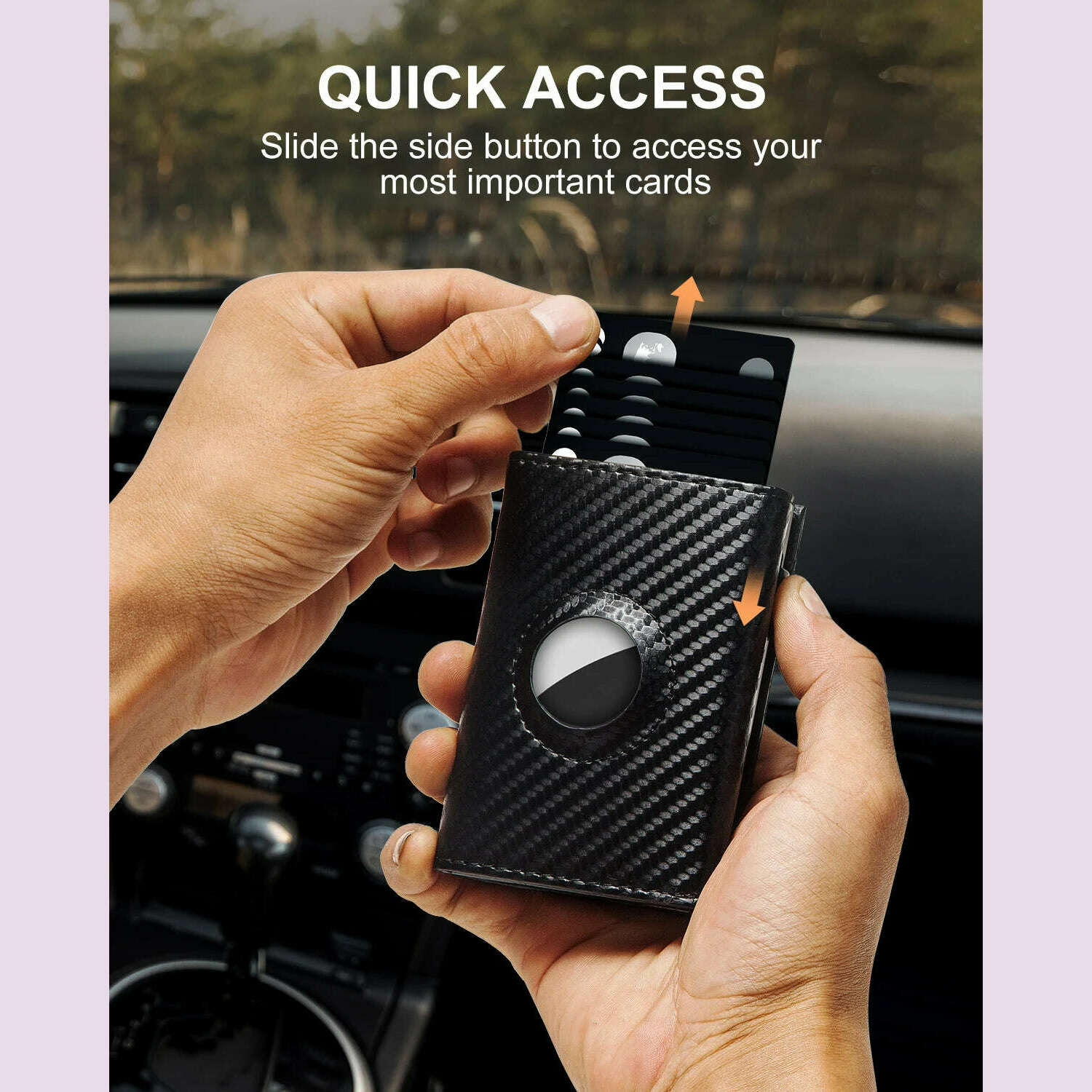 Carbon Fiber Mens Airtag Wallet RFID Blcoking Pop Up Aluminum Card Holder Slim Male Smart Front Pocket with Banknote Compartment