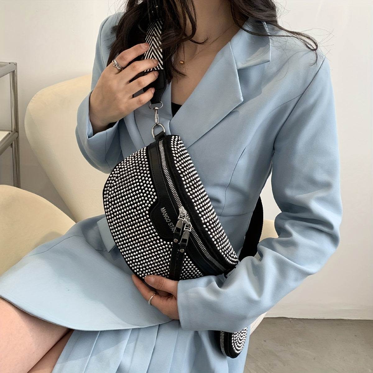 Rhinestone Waist Bag With Coin Purse, Fashion Crossbody Bag, Women's Glitter Chest Bag for Carnaval Music Festival