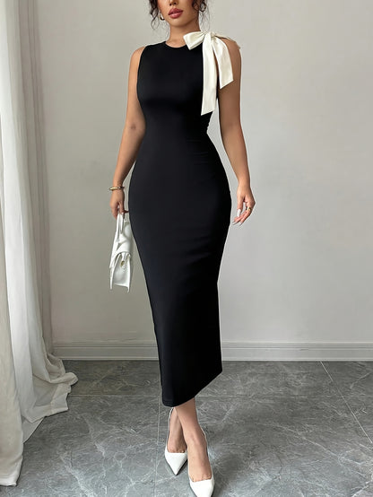 Women's Elegant Black Bodycon dress - Formal Party & Everyday Outfits, Machine Washable Chic Evening Gown for Women, Chic Dress, Seasonal Fashion, Sophisticated Style, Smooth Fabric