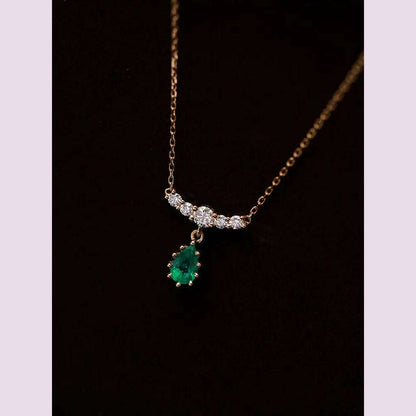 CCFJOYAS 925 Sterling Silver Emerald Water Drop shaped Pendant Necklace for Women Retro Light Luxury Clavicle Chain Best Gift