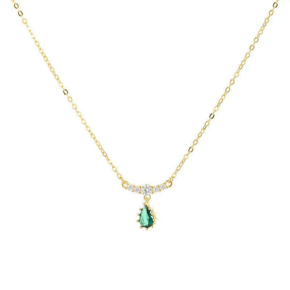 CCFJOYAS 925 Sterling Silver Emerald Water Drop shaped Pendant Necklace for Women Retro Light Luxury Clavicle Chain Best Gift