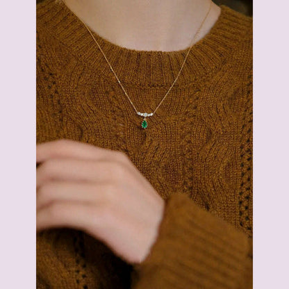 CCFJOYAS 925 Sterling Silver Emerald Water Drop shaped Pendant Necklace for Women Retro Light Luxury Clavicle Chain Best Gift