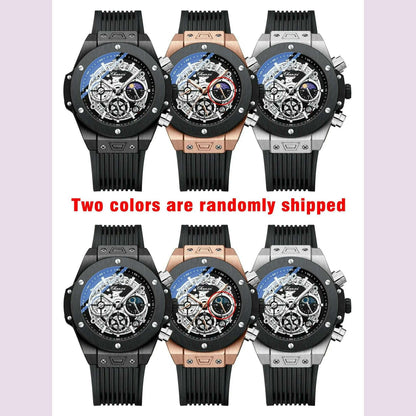 CHENXI Fashion Silicone Chronograph Watch Men Multifunctional Cool Luminous Quartz Starry Lunar Phases Timing Sport Wristwatches