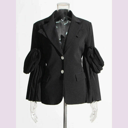 CHICEVER Vintage Solid Blazers For Women Notched Collar Irrgular Design Long Sleeve Spliced Folds Slim Blazer Female Spring New