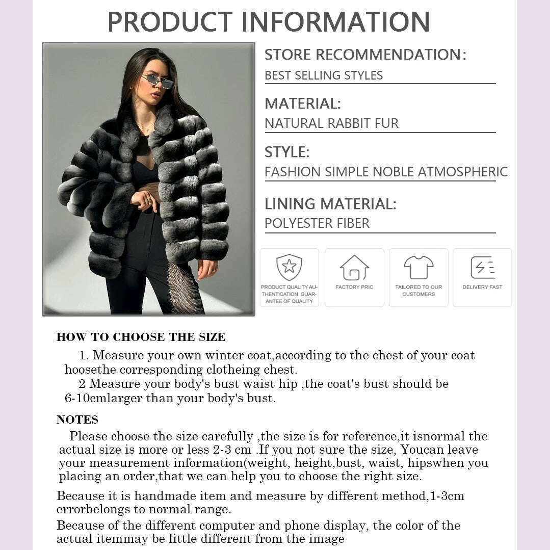 Chinchilla Fur Coats Real Rex Rabbit Fur Jacket With Stand Collar Short Fur Coat Women Warm Winter Outerwear