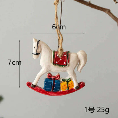 Christmas Decoration Crafts Small Resin Pendant Cute Horse Reindeer Pattern Design Xmas Tree Pendant Christmas Tree Decorations