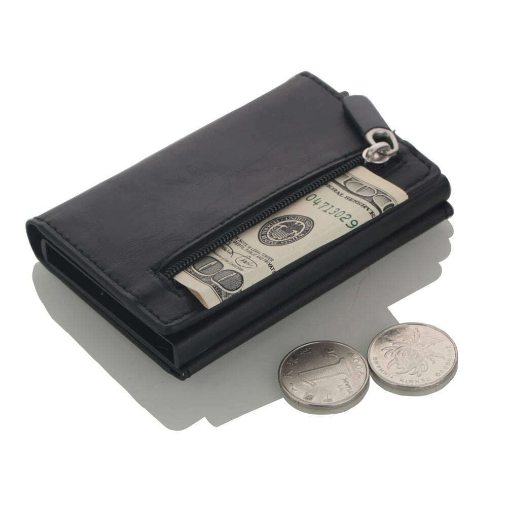 Cizicoco Credit Card Holder 2020 New Aluminum Box Card Wallet RFID PU Leather Pop Up Card Case Magnet Carbon Fiber Coin Purse