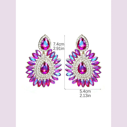 Classic luxury colored glass rhinestone sunflower earrings design sense of fashion personality temperament versatile earrings