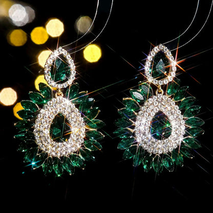 Classic luxury colored glass rhinestone sunflower earrings design sense of fashion personality temperament versatile earrings