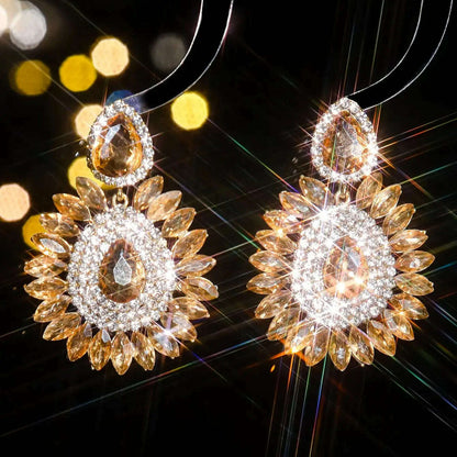 Classic luxury colored glass rhinestone sunflower earrings design sense of fashion personality temperament versatile earrings