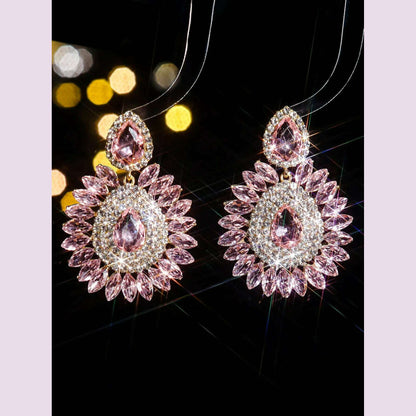 Classic luxury colored glass rhinestone sunflower earrings design sense of fashion personality temperament versatile earrings