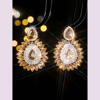 Classic luxury colored glass rhinestone sunflower earrings design sense of fashion personality temperament versatile earrings