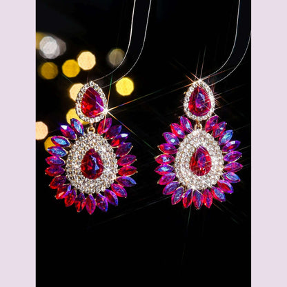 Classic luxury colored glass rhinestone sunflower earrings design sense of fashion personality temperament versatile earrings