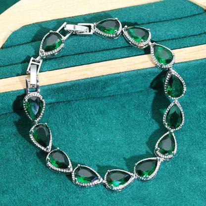 Classics Green Zircon 925 Silver Jewelry Sets for Women Wedding Bracelet Earrings Necklace Pendant Ring Dating Gifts