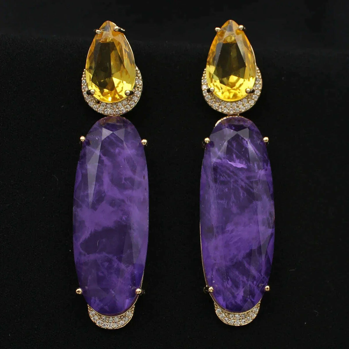 Colorful Purple Green Dangle Earrings for Women Luxury Jewelry Wedding Evening Party Big Drop Earrings Elegant Female Gift