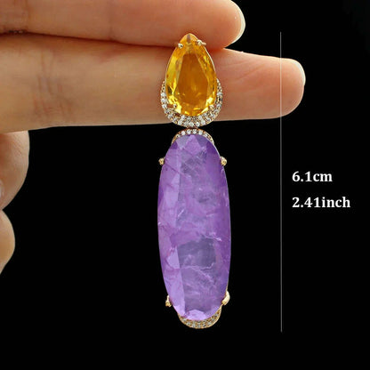 Colorful Purple Green Dangle Earrings for Women Luxury Jewelry Wedding Evening Party Big Drop Earrings Elegant Female Gift