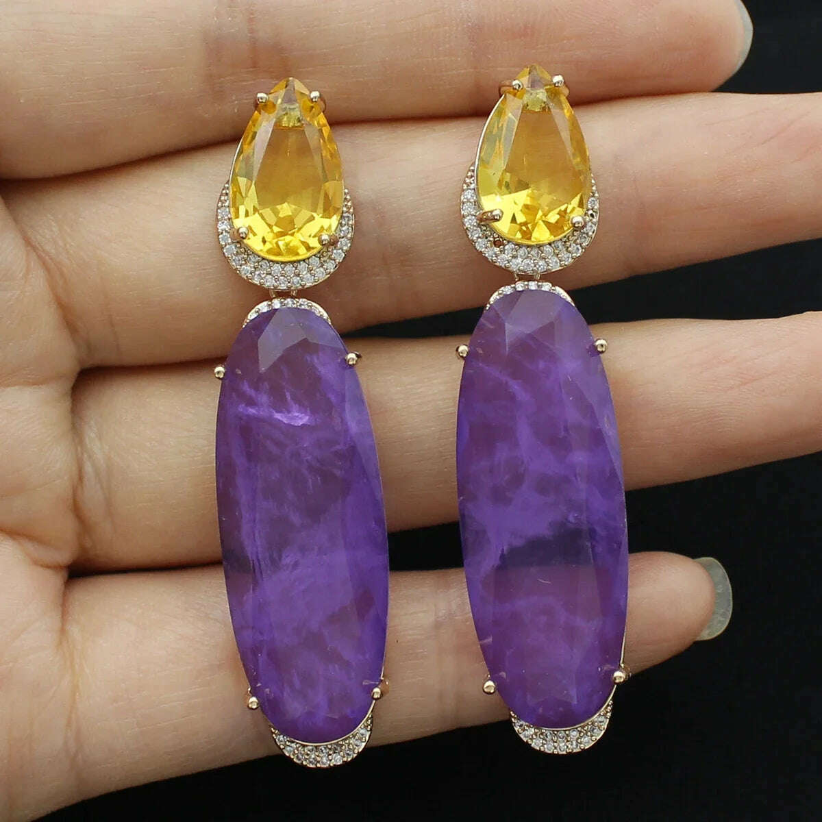 Colorful Purple Green Dangle Earrings for Women Luxury Jewelry Wedding Evening Party Big Drop Earrings Elegant Female Gift