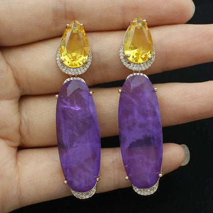 Colorful Purple Green Dangle Earrings for Women Luxury Jewelry Wedding Evening Party Big Drop Earrings Elegant Female Gift