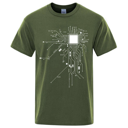 CPU Processor Circuit Diagram T Shirt Men Summer Cotton T-shirt Men's Funny Tops Fashion Tees Homme Brand Unisex Clothes C99