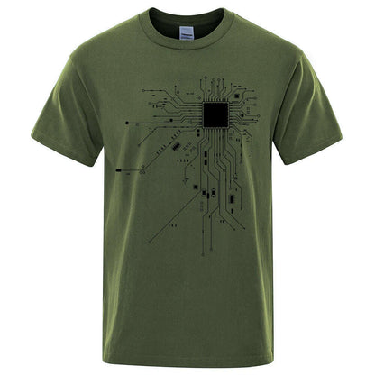 CPU Processor Circuit Diagram T Shirt Men Summer Cotton T-shirt Men's Funny Tops Fashion Tees Homme Brand Unisex Clothes C99