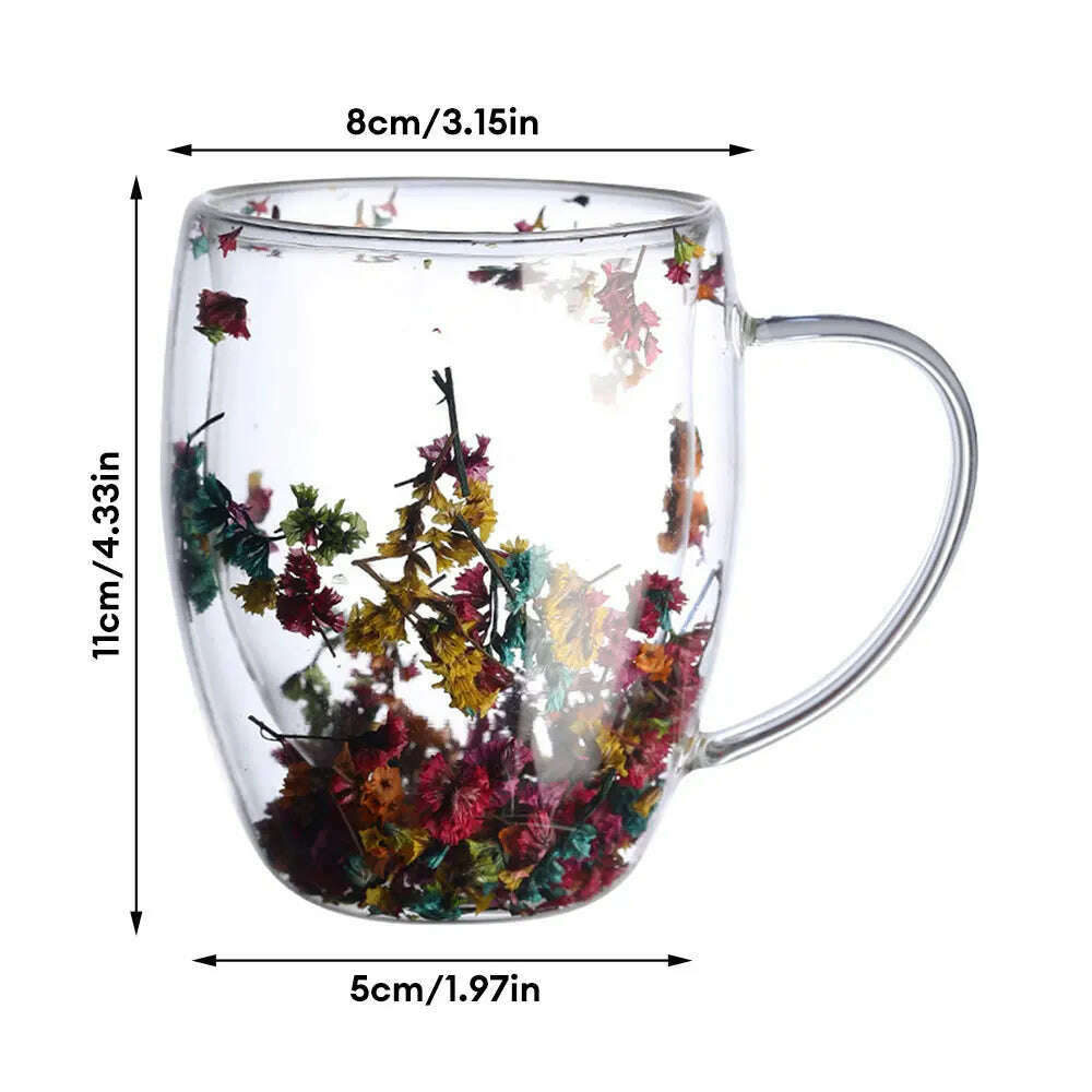 Creative Double Wall Glass Cup Dried Flower Filler Glass Cups  Tea Coffee Cups Gifts High Borosilicate Glass Cups with Handles