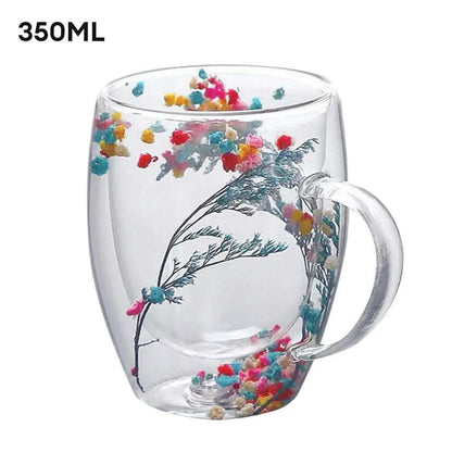 Creative Double Wall Glass Cup Dried Flower Filler Glass Cups  Tea Coffee Cups Gifts High Borosilicate Glass Cups with Handles