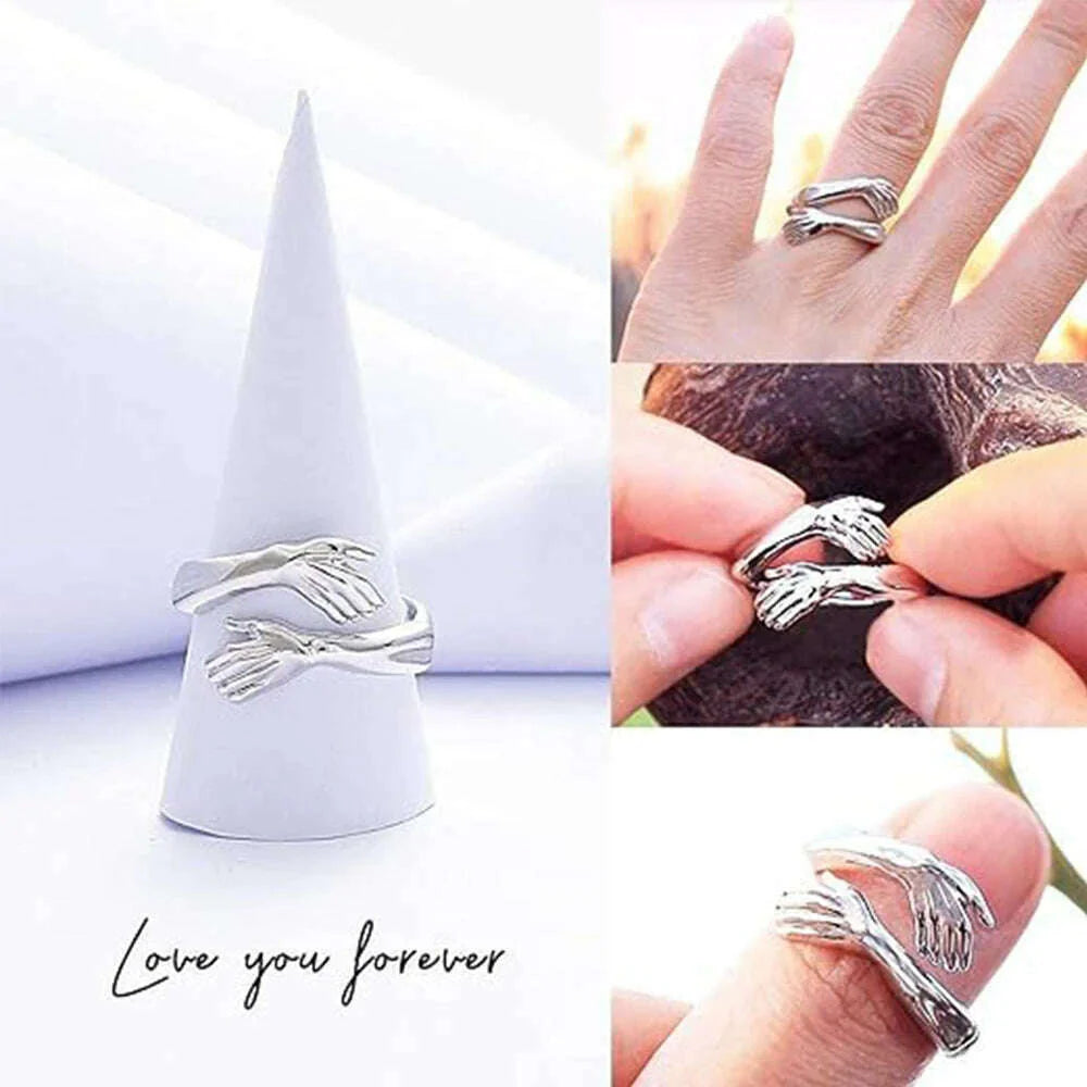 Creative Hugging Metal Ring Adjustable Open End Finger Jewellery for Women Men Fashion Wedding Party Valentine's Day Gifts