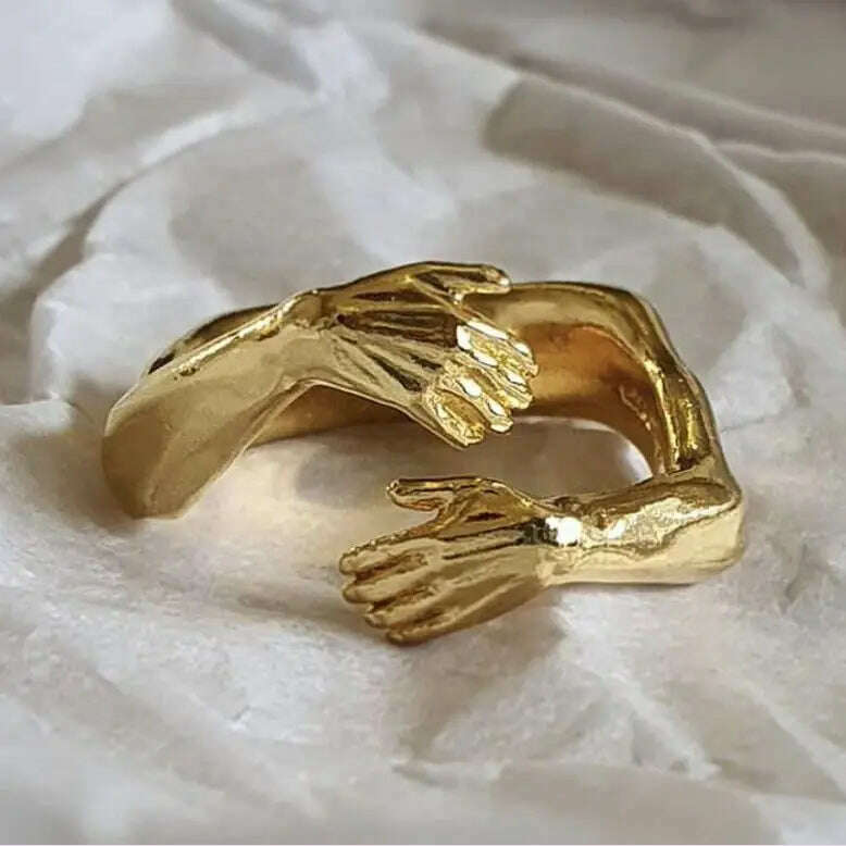 Creative Hugging Metal Ring Adjustable Open End Finger Jewellery for Women Men Fashion Wedding Party Valentine's Day Gifts