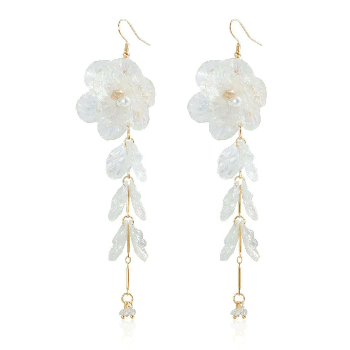 Creative Punk Torques Tassels Chain Necklace Women Elegant White Shell Flower Hanging Drop Earrings Wed Bridal Jewelry Set