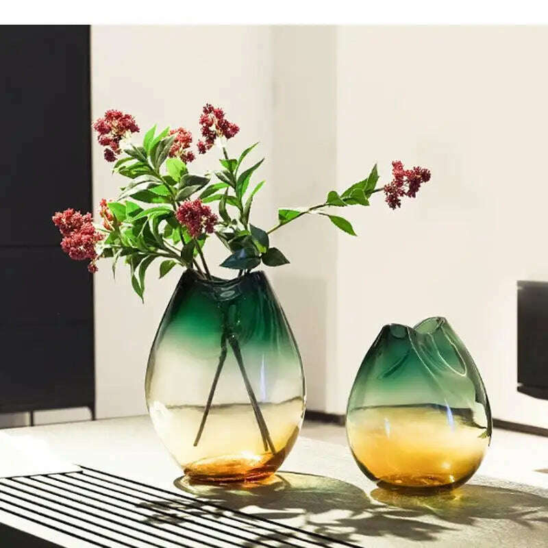 Creative Transparent Gradient Glass Vase Hydroponic Flower Pots Desk Decoration Artificial Flower Decorative Floral Arrangement