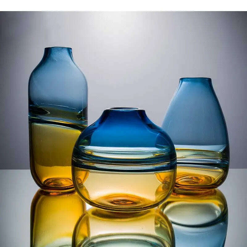 Creative Transparent Gradient Glass Vase Hydroponic Flower Pots Desk Decoration Artificial Flower Decorative Floral Arrangement