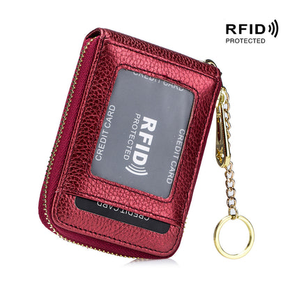 RFID Credit Card Holder, Casual Multi-compartment Wallet, Simple Zip Around Card Case