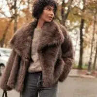 Dark Brown Faux Fur Long Overcoat For Women Fashion Lapel Single Breasted Loose Fluffy Plush Warm Coat Winter Thicken Outerwear
