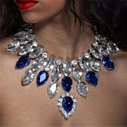 Dazzling Glass Strass Pendant Necklace for Women Big Jewelry Rhinestone Crystal Wedding Stage Accessories