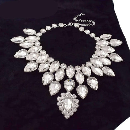 Dazzling Glass Strass Pendant Necklace for Women Big Jewelry Rhinestone Crystal Wedding Stage Accessories