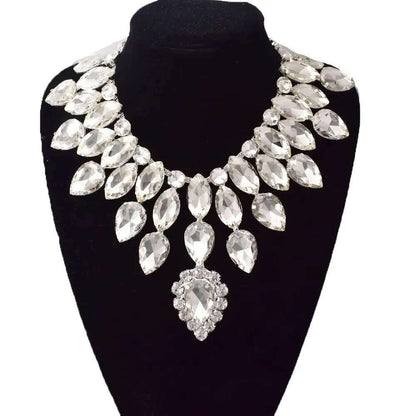 Dazzling Glass Strass Pendant Necklace for Women Big Jewelry Rhinestone Crystal Wedding Stage Accessories