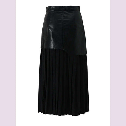 DEAT 2024 White Long Autumn Leather Patchwork A-line Wrap Hip Temperament New Fashion Women's Pleated Skirt 7Z206
