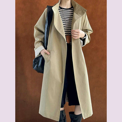 DEAT Fashion Women Trench Coat Big Lapel Loose Long Sleeves Single Button Gray Sashes Loose Windbreaker Autumn 2025 New 7AB5197